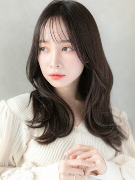 美髪レイヤーカット/大人も似合う韓国風/デジタルパーマ/黒髪