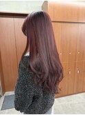 ダブルカラーチェリーレッドピンクブラウン韓国レイヤーロング