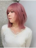 ミディアムハッシュカットハイレイヤー明るめヘーゼルベージュ