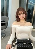 ベージュピンク_イメチェン美髪外ハネボブホワイトブロンド