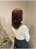 うち巻きローレイヤー＋巻き髪アレンジ/ツヤピンクブラウン