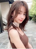 40代ミディアムレイヤーくびれレイヤーグレージュブラウン