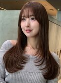 レイヤーカット/グレージュブラウン/韓国巻き/顔周りカット