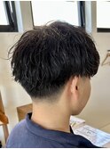 メンズ波巻刈り上げマッシュ