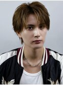 ハイライトミルクティーベージュツーブロックメンズマッシュ