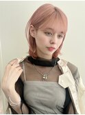 くすみピンク　ミディアムボブ