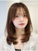 ハッシュカット ミディアムへア ミントベージュ シースルー