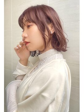 オーロ(ORO) アプリコットオレンジ小顔ワンレンボブ　デザインカラー