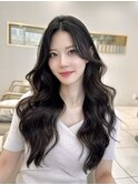 センター分けロング　ワンホンヘア