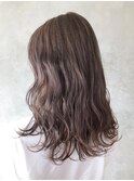 ベージュセミロング_オリーブカラーハイライトカラー_ba242301