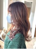 オレンジブラウン　ダークブラウン　ロングヘア　ウェーブヘア