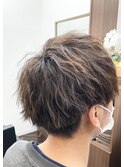 緩めソフトツイストパーママッシュショートヘア束感