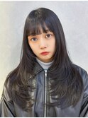 韓国ヘアレイヤーカット顔周りカット透明感カラーA