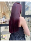 ボルドーカラー/美髪/フェミニンロング/ブリーチなし/イメチェン