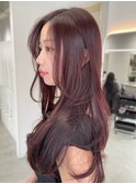 カシスレッド 透明感カラー ブリーチなしカラー 艶髪 20代