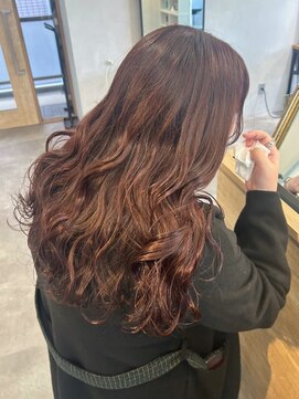 ミュラ(mulah) ブリーチなし暖色カラーレッドブラウン＊ゆる巻きウェーブ