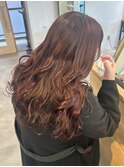 ブリーチなし暖色カラーレッドブラウン*ゆる巻きウェーブ