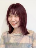 ハッシュカット　ボブレイヤー　ワインレッド　切りっぱなしボブ