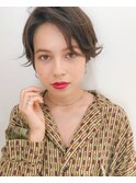 マニッシュ　ネイビーカラー　シアーグレージュ　ショート