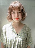 ナチュラルベージュ　ゆるふわボブ
