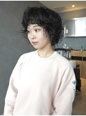 ショートボブパーマ/黒髪/ボブレイヤー