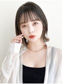 シースルーバングくせ毛風カール美髪ダークブルー斜めバング
