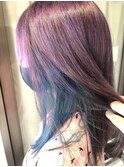 インナーカラー、ブルー、紫