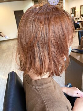 ミニム ヘアー(minim hair) 【minim×日比】切りっぱなしミディ×テラコッタオレンジ