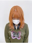 外ハネミディアムビビットオレンジカラーハイトーンmaaya
