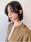 大人ボブ/前髪パーマ/アッシュカラー/アッシュブラック