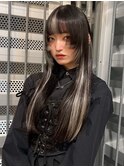 13167ブリーチ＆インナーカラー黒髪ホワイトブロンドストレート