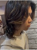 【merci古河店】ミディアムパーマ×抜きっぱなしハイライト