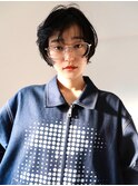ミニボブ ブルーブラック 抜け感カールヘア 姫カット