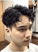 サイドパートツーブロックパーマスタイル（マッシュパーマ）