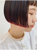 エンドカラーアプリコットオレンジレッド刈り上げボブウルフ