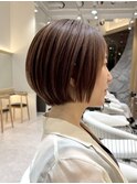 表参道酸性ストレートパーマ艶髪ショート梅雨対策グレージュ40代
