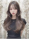 韓国レイヤーロング美髪グレージュアッシュインナーグレージュ