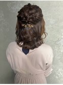 ハーフアップヘアセットヘアアレンジ結婚式ヘアセット編み込み