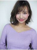 大人かわいいシースルーバングミディ デジタルパーマ