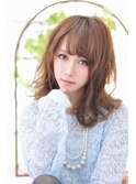 モテ髪レイヤーミディ＿セミロング＿アッシュベージュ［東陽町]