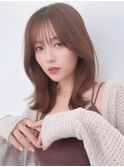 外ハネミディ　くびれミディ　韓国風ヘア　チョコレートブラウン