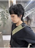 ミニウルフデジタルパーマチェリーブラウン黒髪ショート