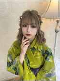 編み込みウェーブハーフ