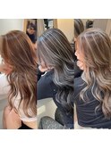 ハイライトカラーくびれヘアアプリコットオレンジ