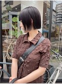 ブリーチなしダークグレージュ切りっぱなしボブ透明感
