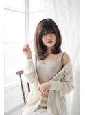 小顔セミウェットウェーブピンクベージュハイライトカラー