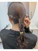 トレンドおしゃれヘア!艶々金箔タイトポニー★パーティーなど