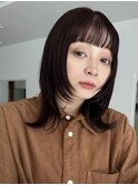 ミディアムウルフ似合わせカットメルティカラーレイヤーボルドー