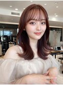 20代大人かわいい外ハネセミロング × ピンクブラウン