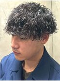 波巻きパーマ ツーブロック マッシュショート メンズカット